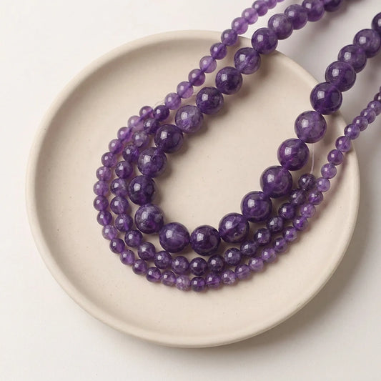 Natural amethyst beads round purple stone strand