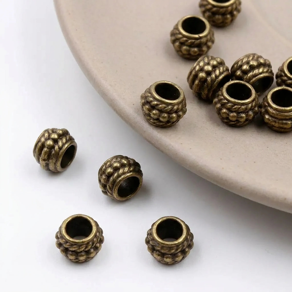 Antique bronze decorative barrel spacer beads