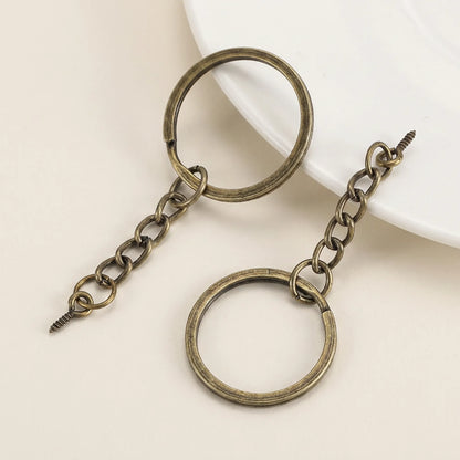 Antique bronze split key ring with eye screw and chain for keychain making