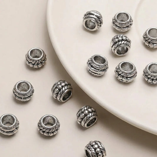 Antique silver decorative barrel spacer beads