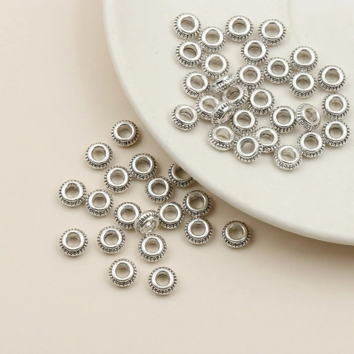 Antique silver decorative rondelle spacer beads