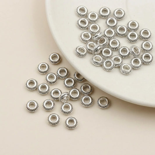 Antique silver decorative rondelle spacer beads