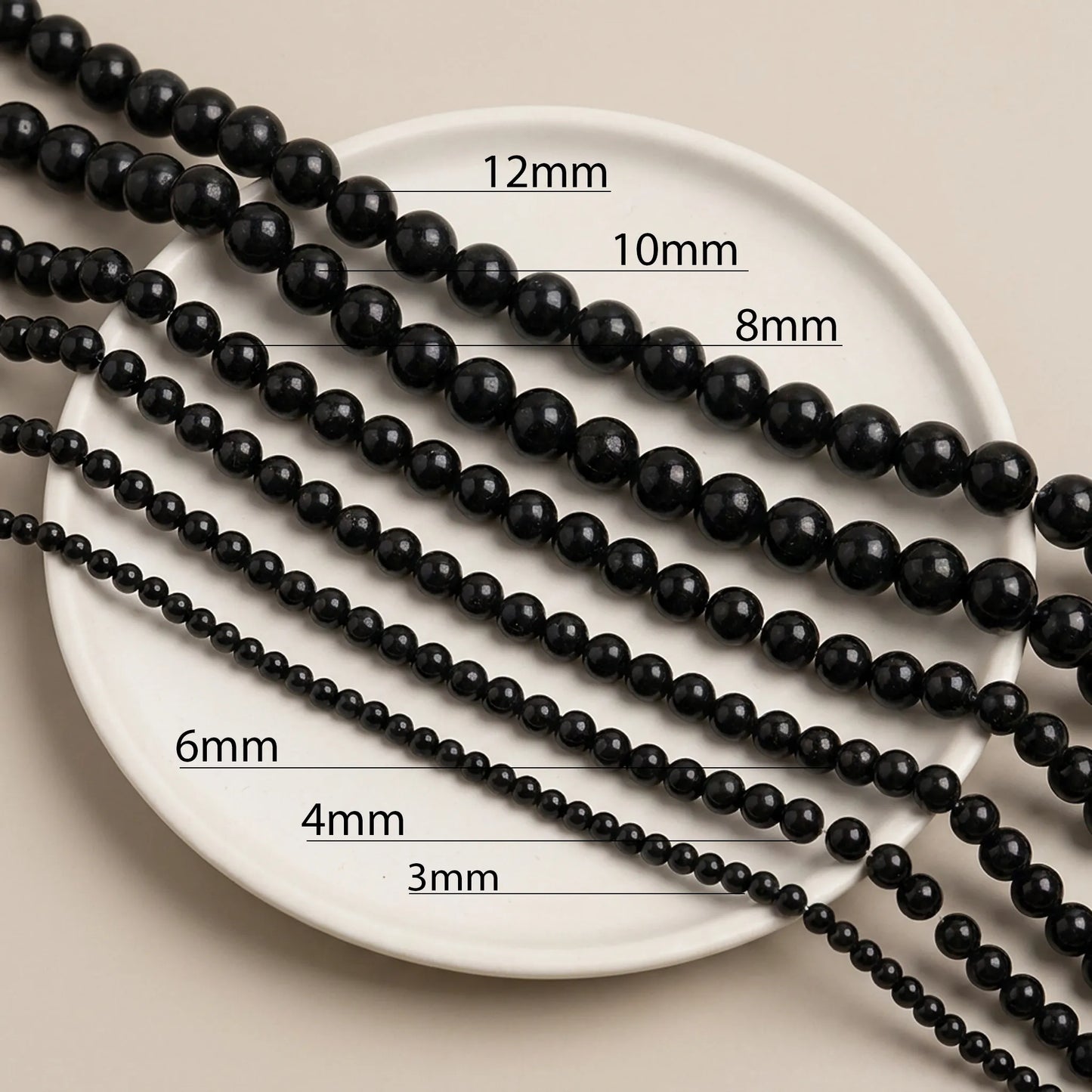 Natural black agate beads available in multiple sizes