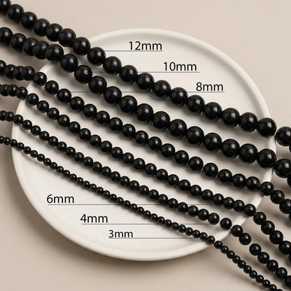 Natural black agate beads available in multiple sizes