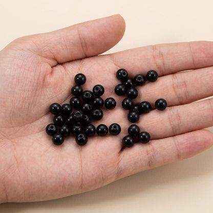Loose black round glass pearl beads with smooth pearl coated finish for handmade jewelry