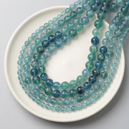 Natural blue fluorite round gemstone beads in multiple sizes for jewelry making