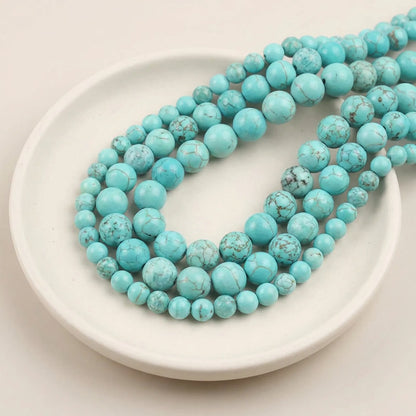 Natural blue turquoise beads round stone strand