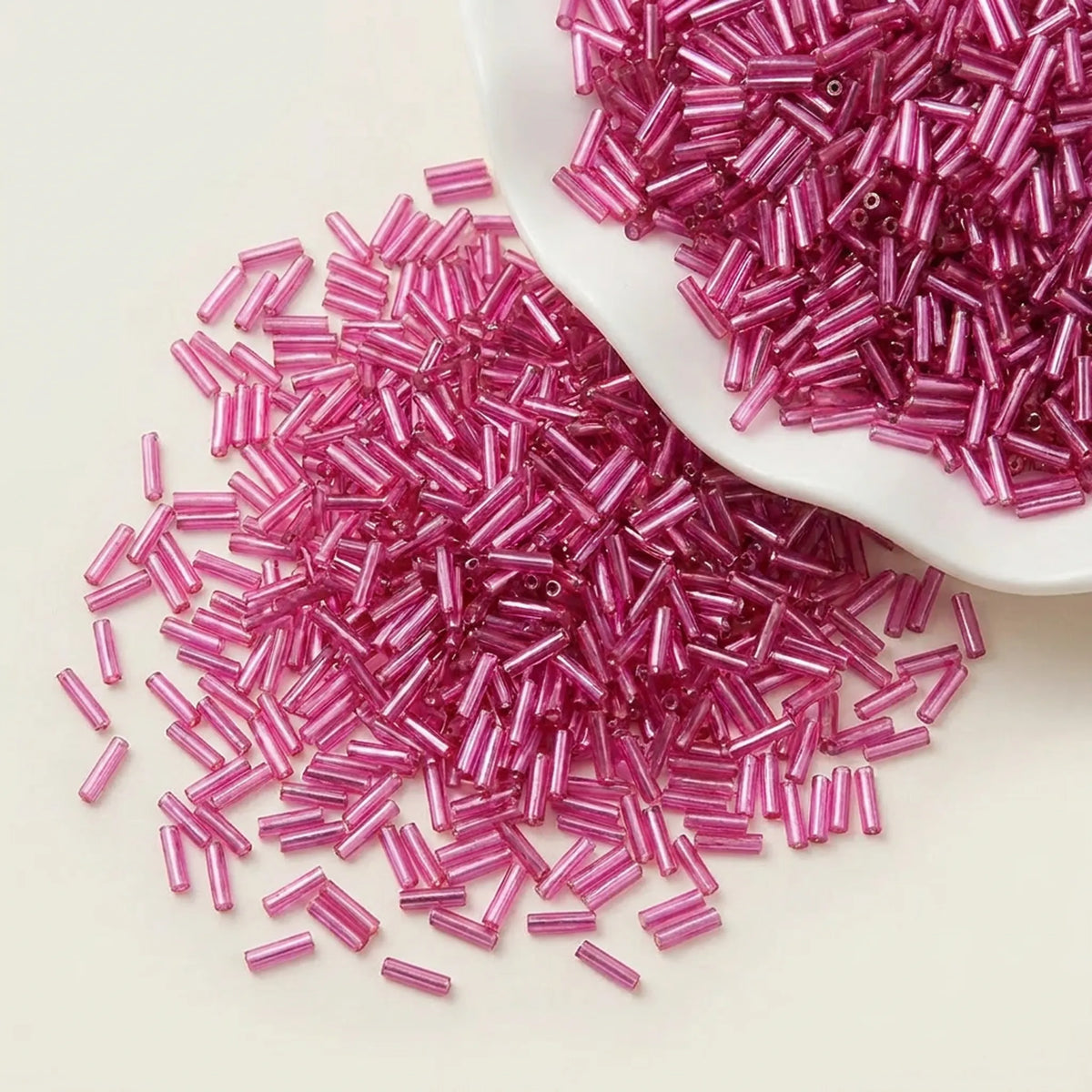 Bright pink 2x6mm long tube lined cylinder glass seed beads for jewelry making, 400pcs