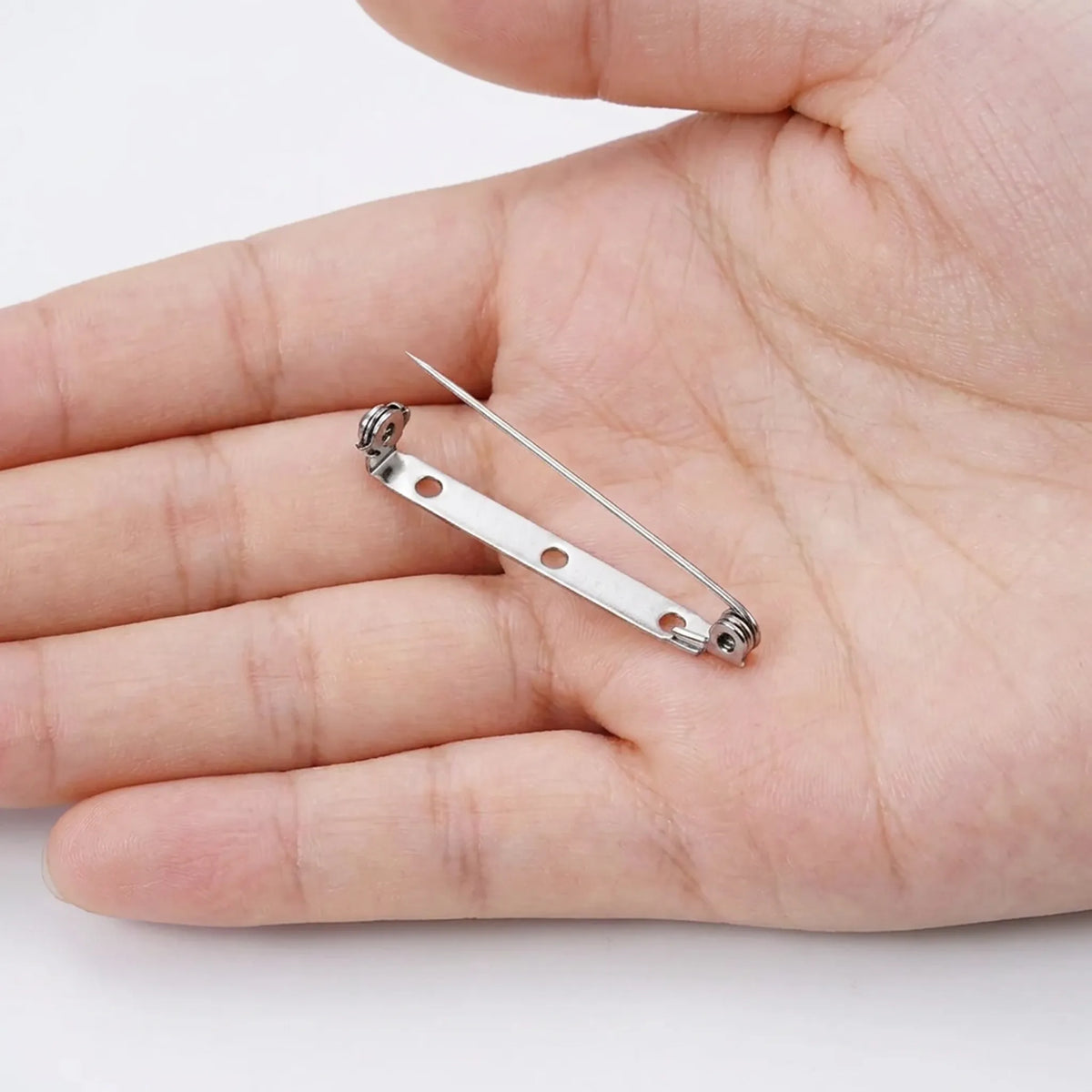 Stainless Steel Brooch Pin Backs – 14mm to 45mm, 20pcs