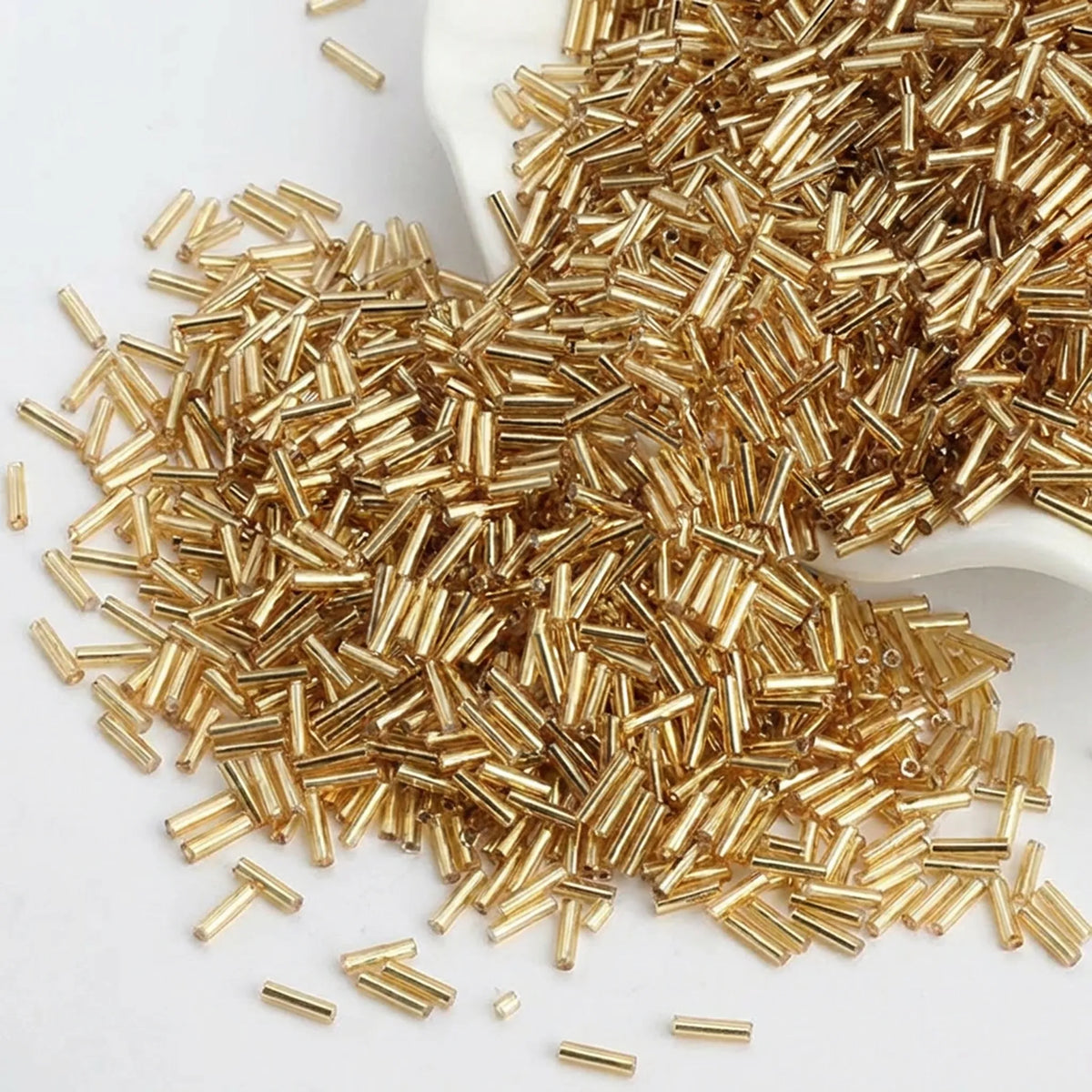 Champagne gold 2x6mm long tube lined cylinder glass seed beads for jewelry making, 400pcs