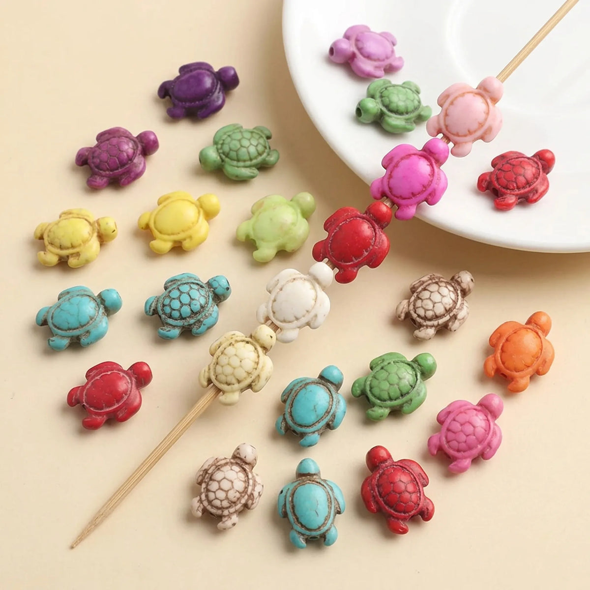 Colorful carved turtle howlite beads for bracelets and jewelry making
