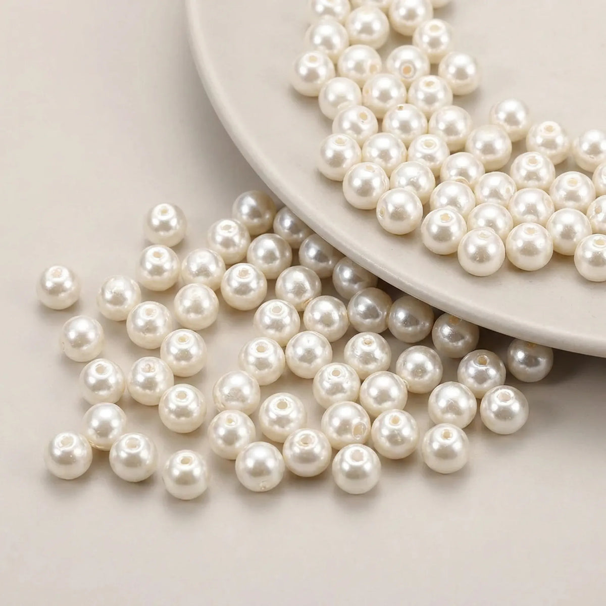 Cream glass pearl round beads for jewelry making