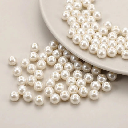 Cream glass pearl round beads for jewelry making
