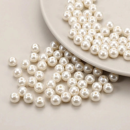 Cream glass pearl round beads for jewelry making