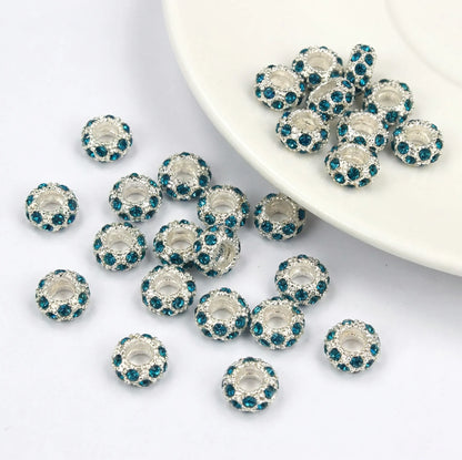Blue zircon color crystal rhinestone rondelle spacer beads 10mm with 5mm hole