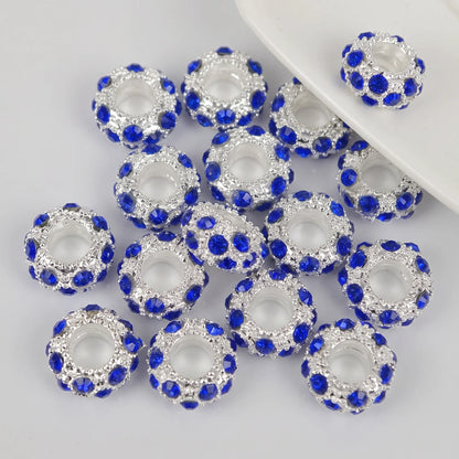 Bright blue crystal rhinestone rondelle spacer beads 10mm with 5mm large hole