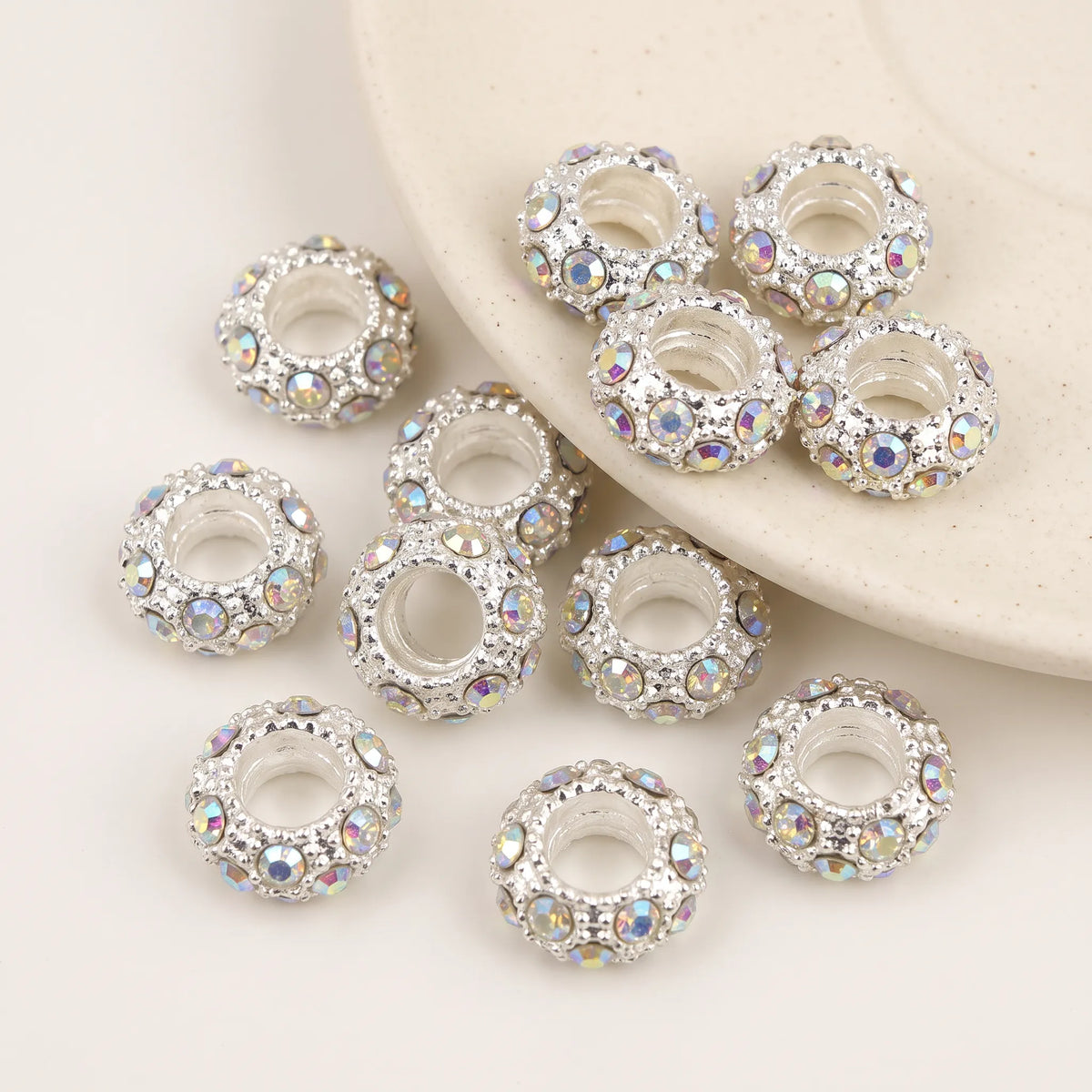 Clear AB crystal rhinestone rondelle spacer beads 10mm for jewelry making