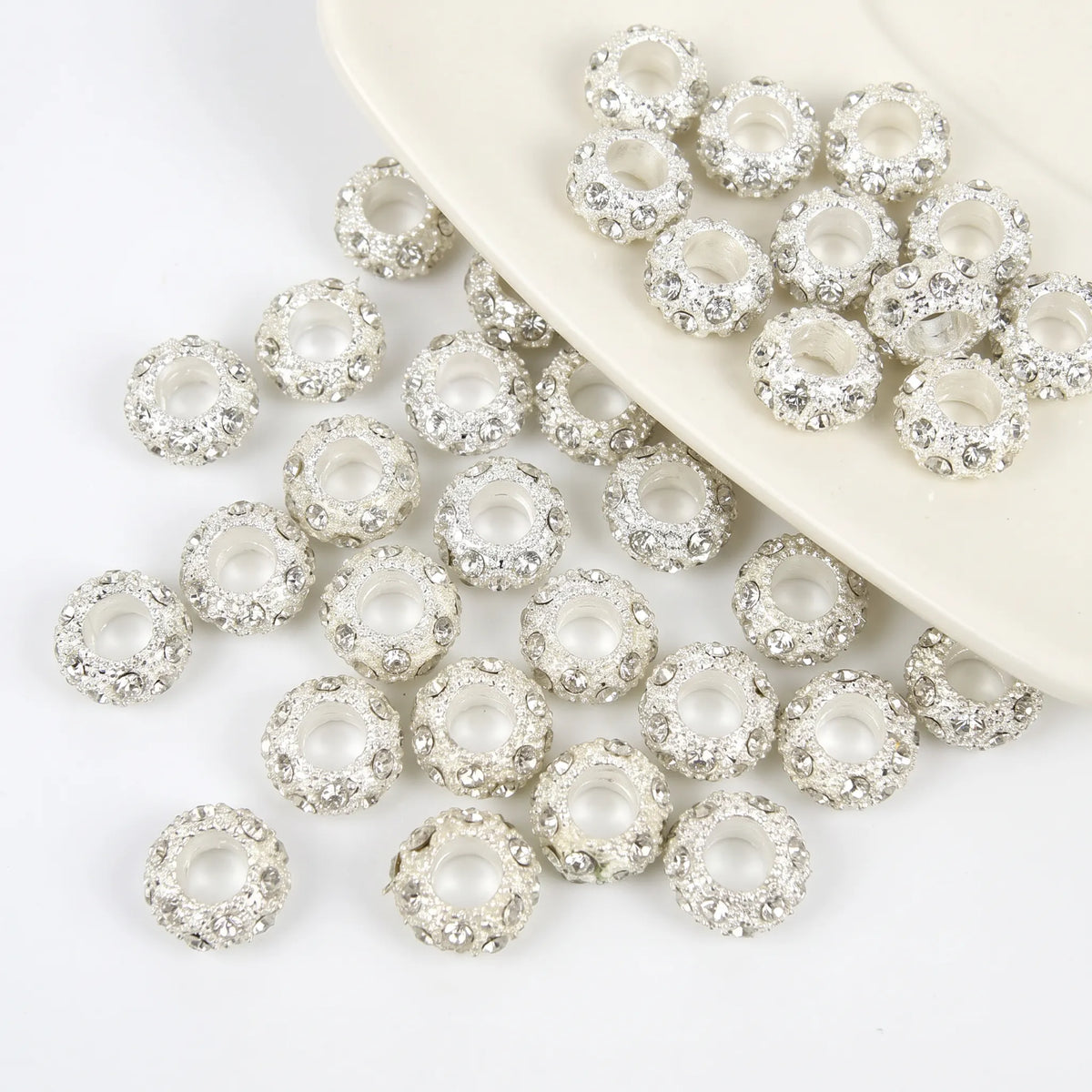 Clear crystal rhinestone rondelle spacer beads 10mm with 5mm large hole