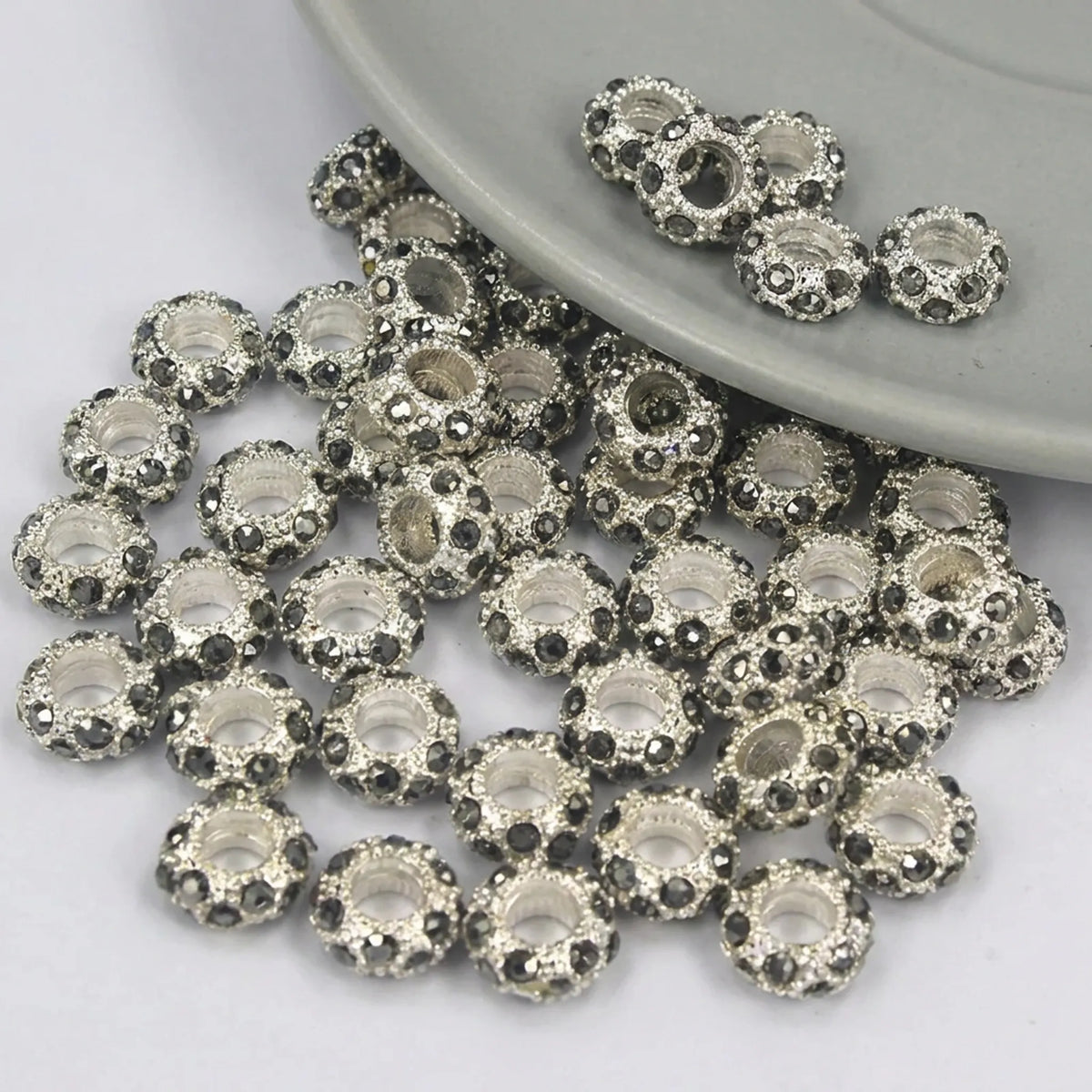Hematite gray crystal rhinestone rondelle spacer beads 10mm for jewelry making