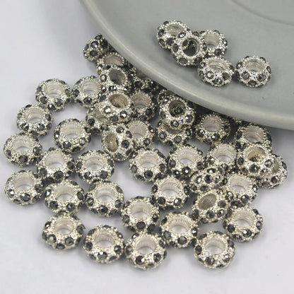 Hematite gray crystal rhinestone rondelle spacer beads 10mm for jewelry making