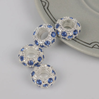 Light blue crystal rhinestone rondelle spacer beads 10mm with large center hole