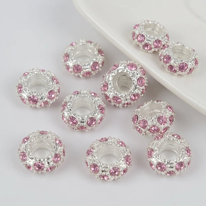 Light pink crystal rhinestone rondelle spacer beads 10mm for jewelry making