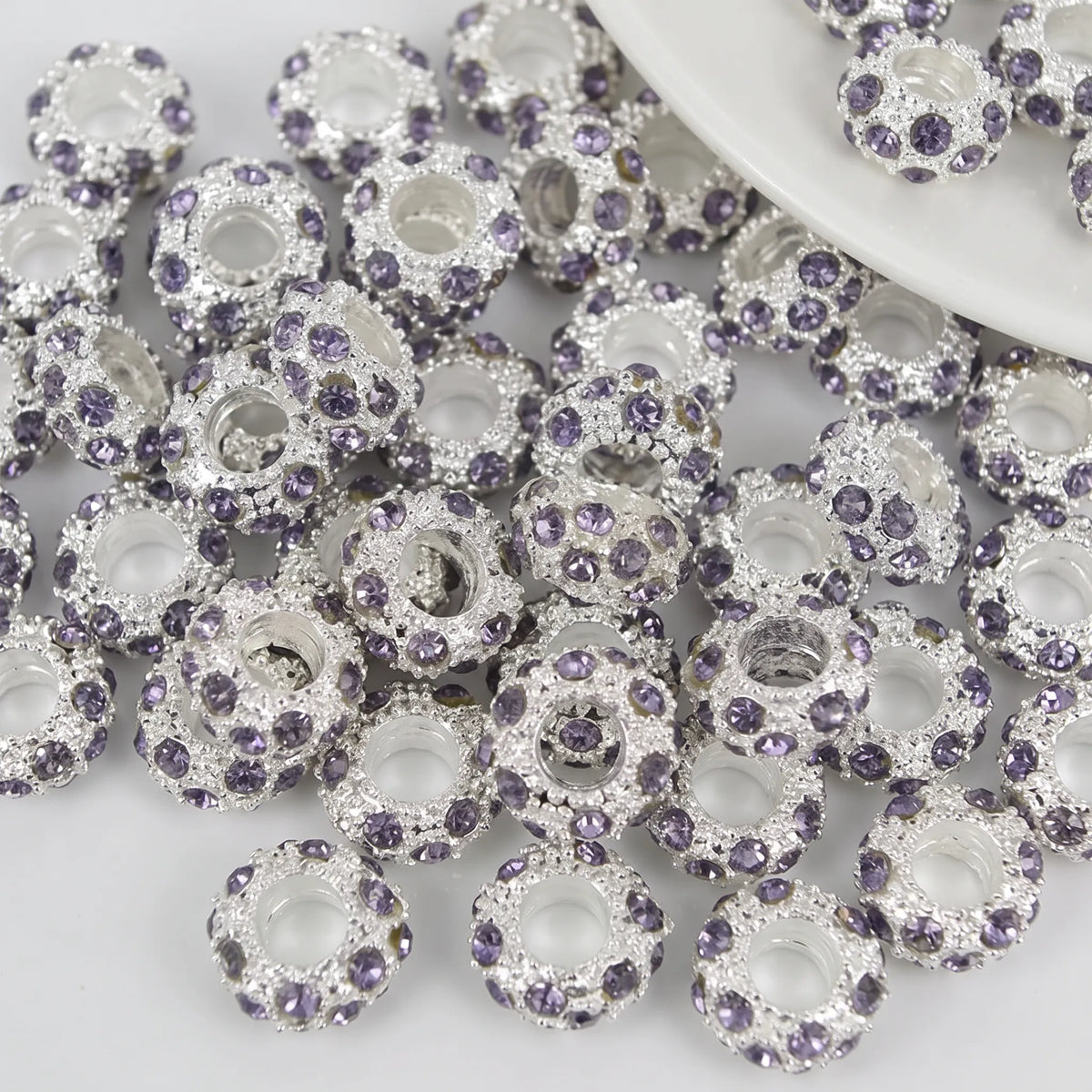 Light purple crystal rhinestone rondelle spacer beads 10mm for jewelry making