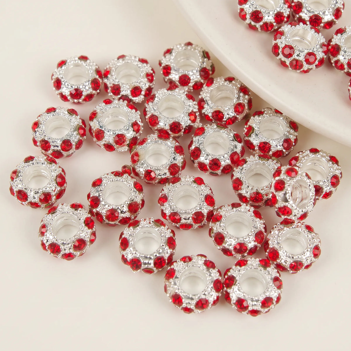 Red crystal rhinestone rondelle spacer beads 10mm for bracelets and jewelry making