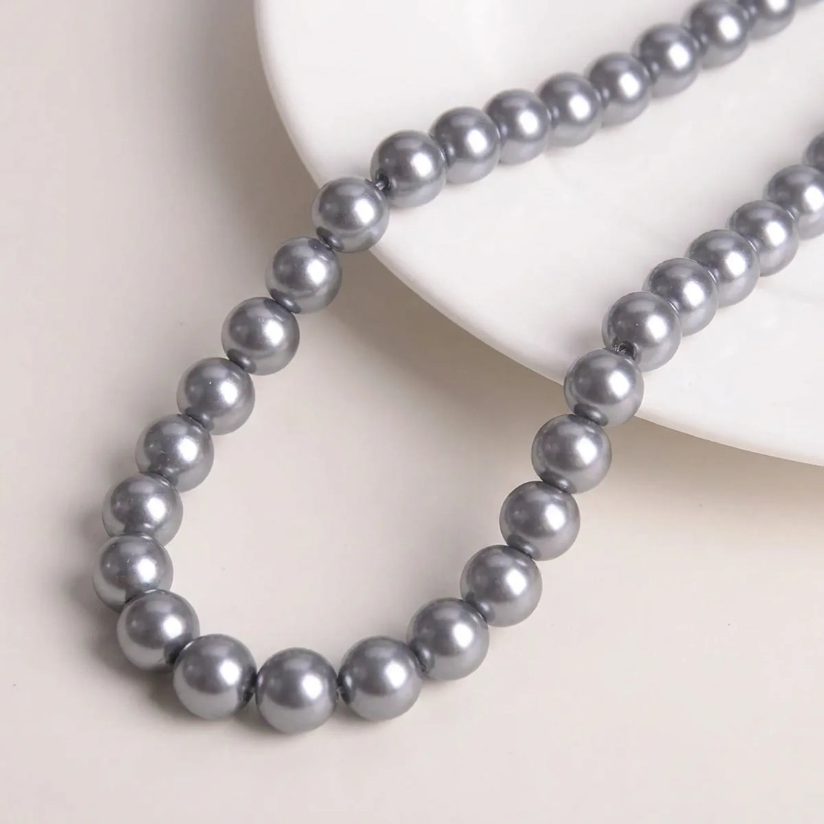 Loose Dark Gray Glass Pearl Beads 4-14mm with pearl coated finish for bracelets, necklaces and earrings
