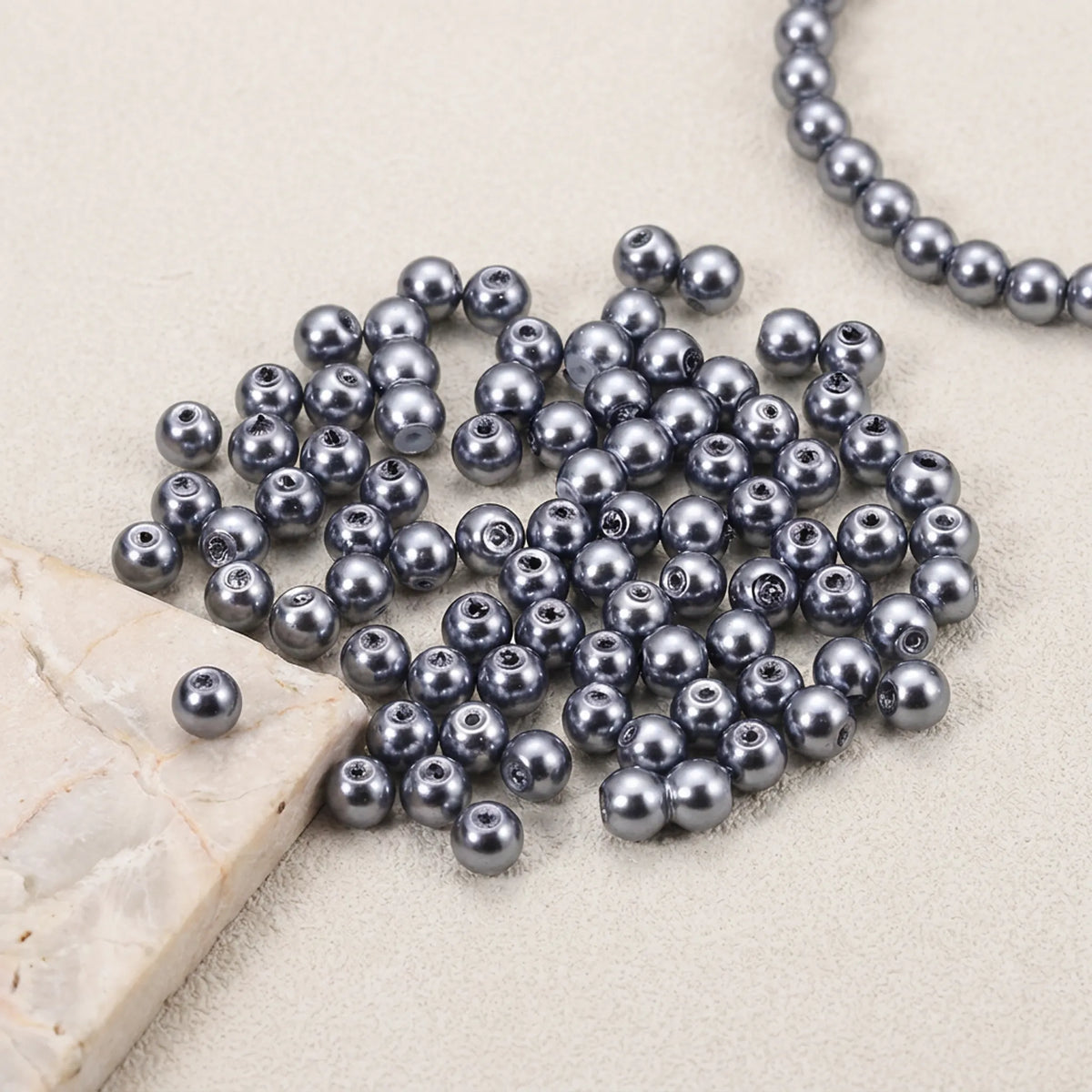 Dark Gray Glass Pearl Beads used for a handmade necklace and bracelet jewelry making project