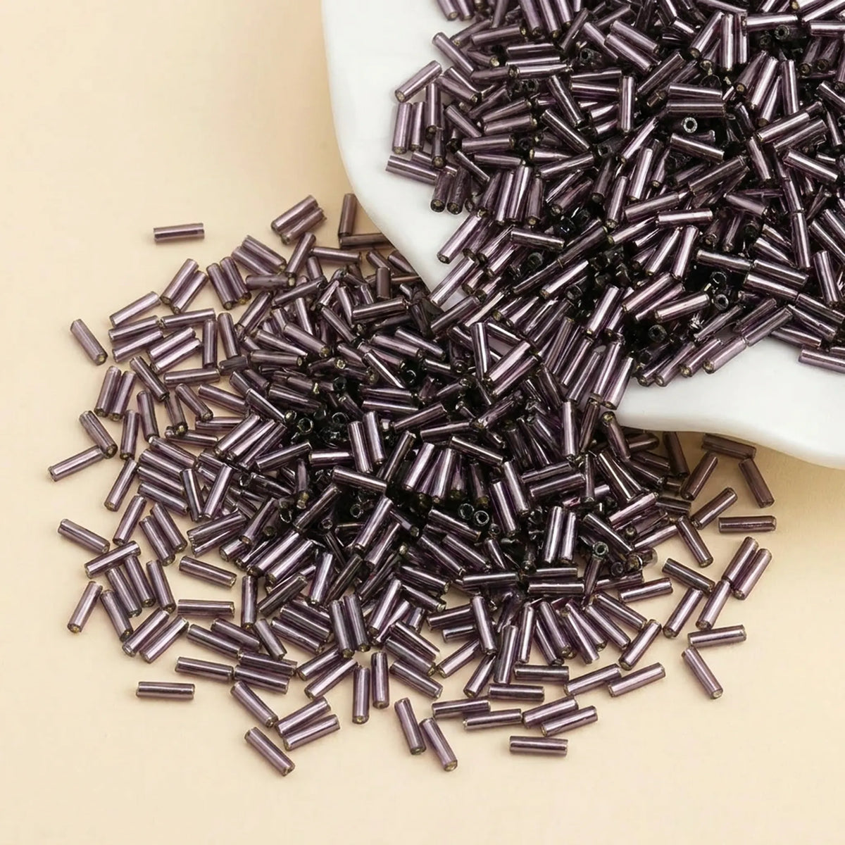 purple 2x6mm long tube lined cylinder glass seed beads for jewelry making, 400pcs