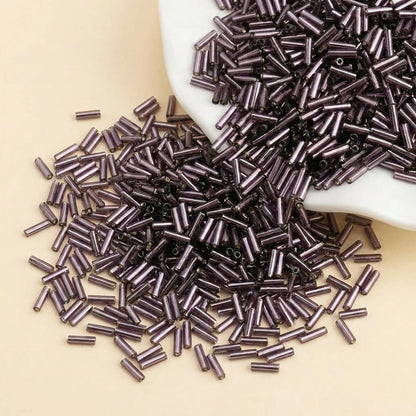 purple 2x6mm long tube lined cylinder glass seed beads for jewelry making, 400pcs