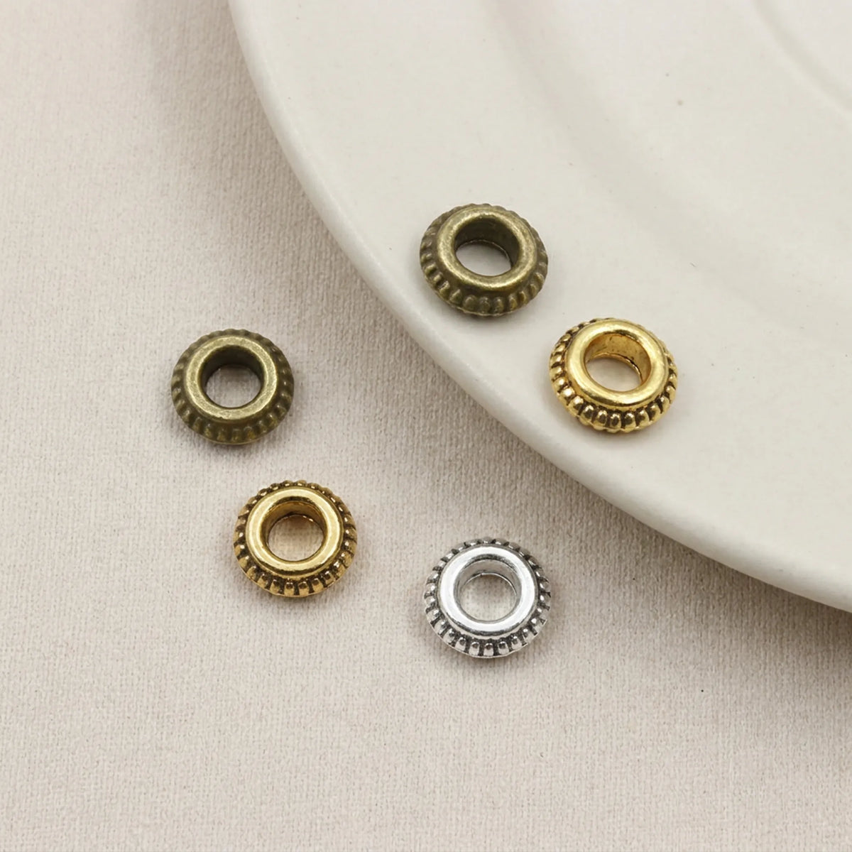 Close up of decorative rondelle spacer beads