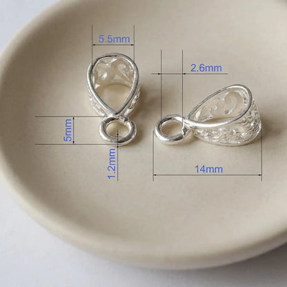Decorative sterling silver pendant bail 14mm with 5.5mm opening and open ring dimensions