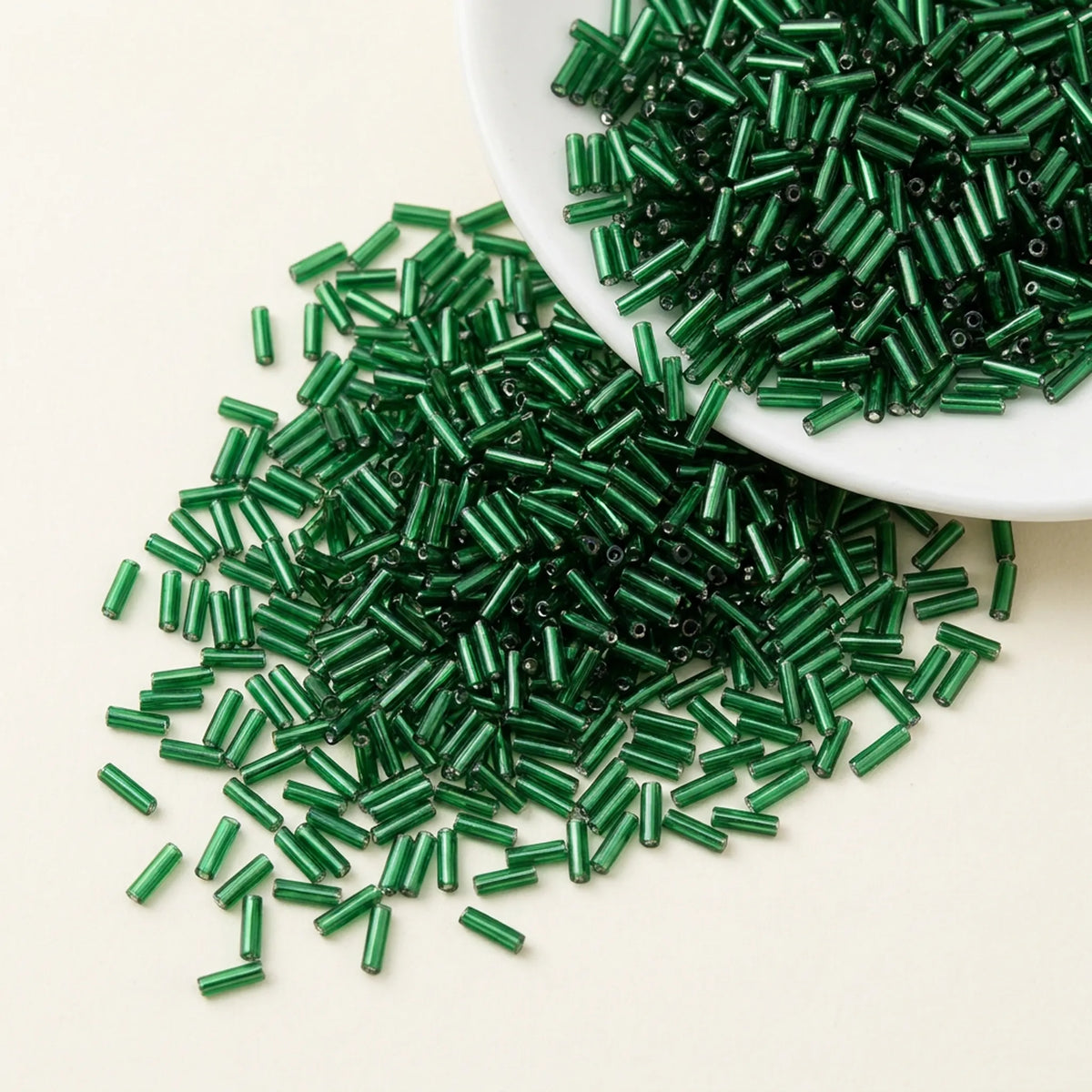 Emerald green 2x6mm long tube lined cylinder glass seed beads for jewelry making, 400pcs