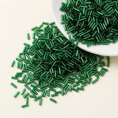 Emerald green 2x6mm long tube lined cylinder glass seed beads for jewelry making, 400pcs