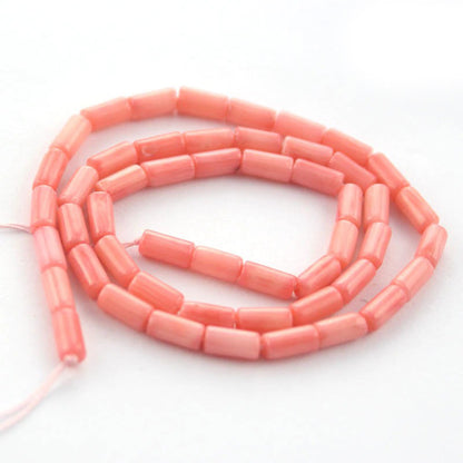 Natural Coral Tube Beads, Cylinder Red Orange Pink Coral, 3x7mm Smooth stone loose beads, 16'' inch strand
