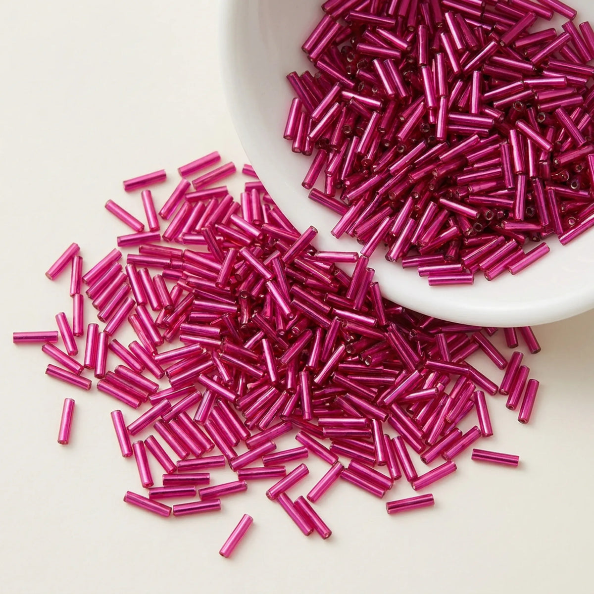 Fuchsia 2x6mm long tube lined cylinder glass seed beads for jewelry making, 400pcs