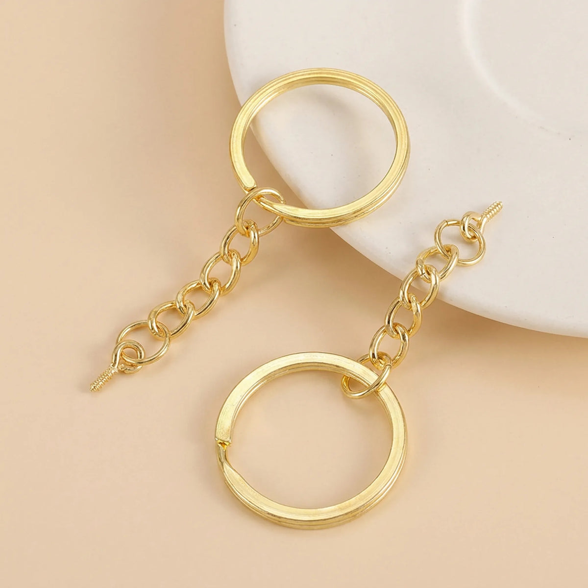 Gold split key ring with eye screw and chain for jewelry making