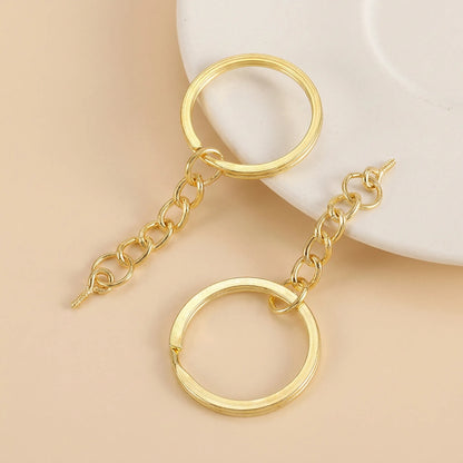 Gold split key ring with eye screw and chain for jewelry making