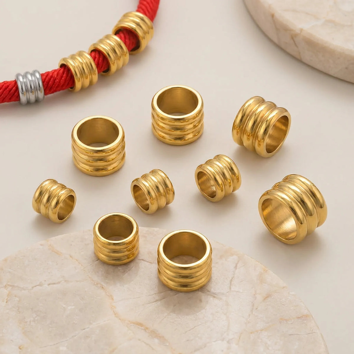 Gold stainless steel large hole tube spacer beads