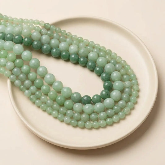 Natural green aventurine beads round stone strand