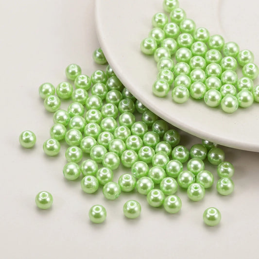 Green glass pearl round beads for jewelry making