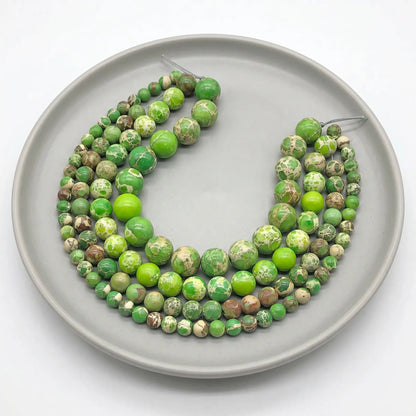 Green sea sediment jasper beads round smooth stone strand