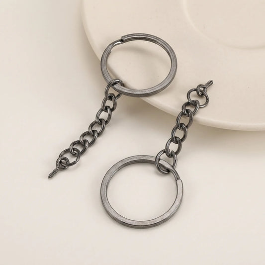 Gun black split key ring with eye screw and chain for DIY crafts