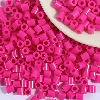 Hot pink cylinder craft beads with large holes for jewelry making