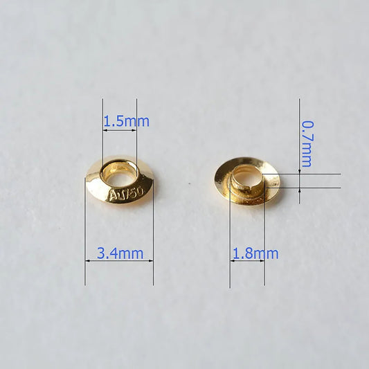 AU750 Solid 18k Carat Gold Eyelet Rivets, Big Hole Eyelet Beads, Jewelry Diy Gold Findings, Gold Filled Grommet, Jewelry Making Supplies