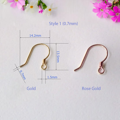 18k Gold Earring Hooks - High-Quality Hypoallergenic Ear wire, Nickel-Free Rose and White Gold Fish Hooks, Variant with ball or Eyepin bead