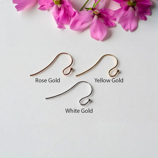 18K Gold DIY Earring Hooks with 2mm Ball End, AU750 Rose White Pearl Ear Wire, Hypoallergenic Jewelry Connectors Parts, DIY Making Supplies