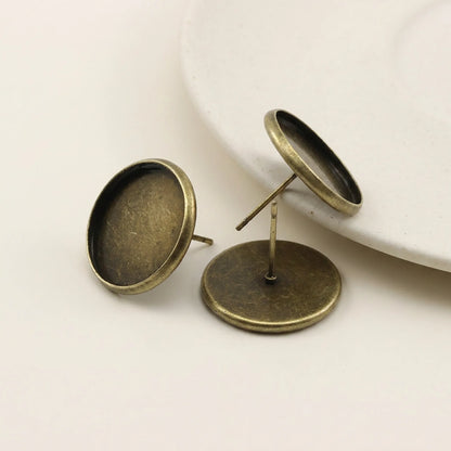 Antique bronze iron blank cabochon stud earring base setting for round cabochons